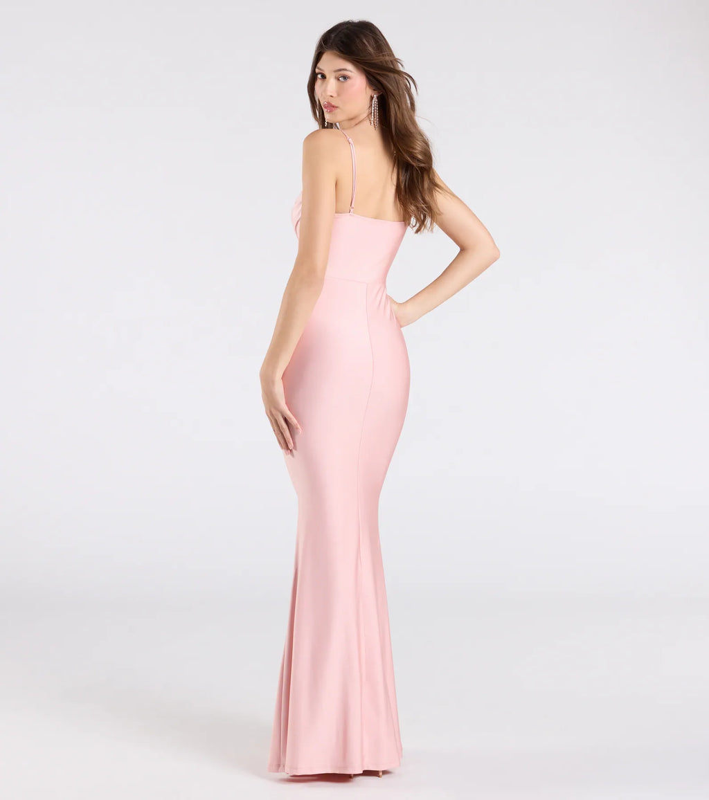 Delia Formal Cowl Neck Long Dress