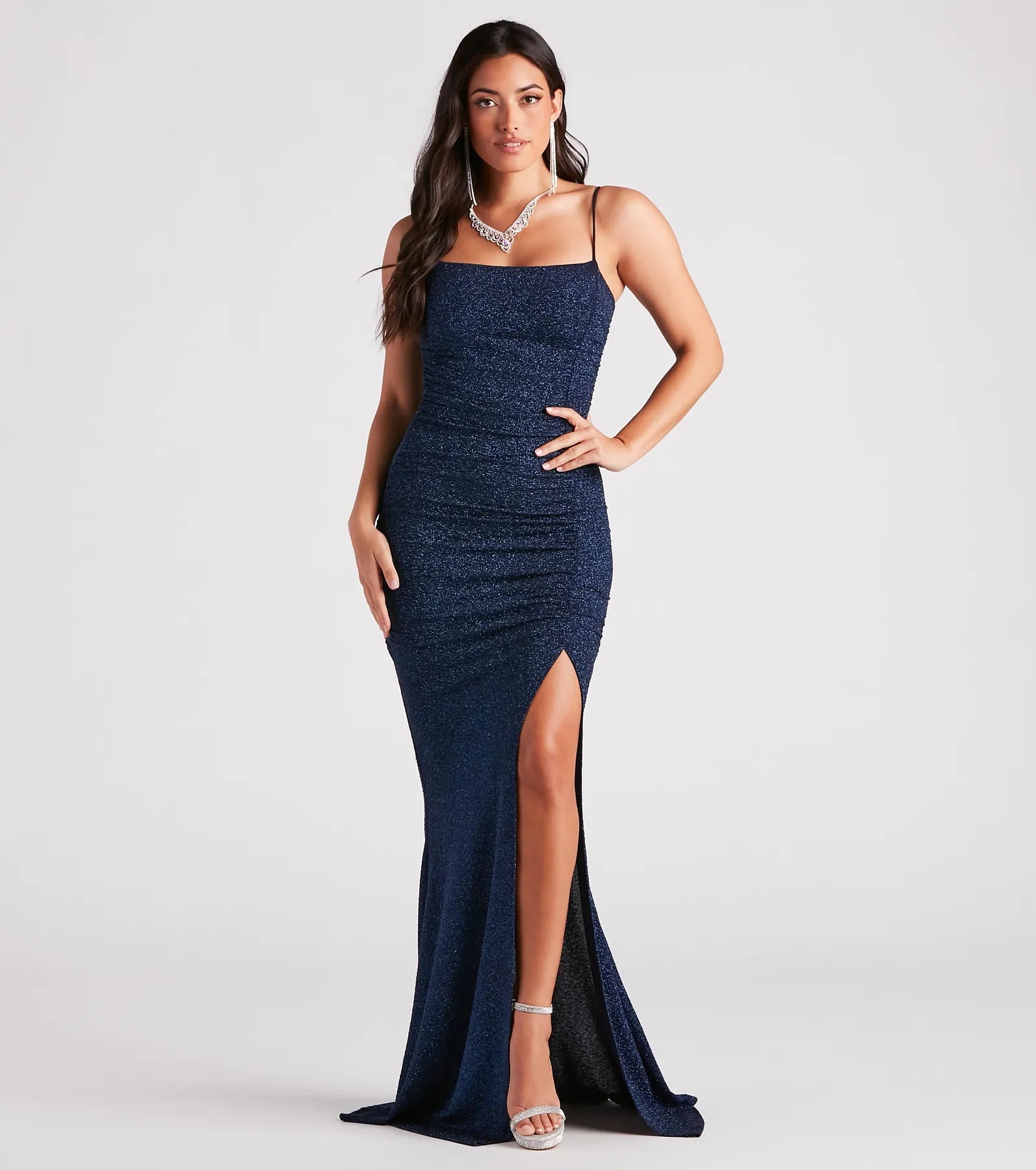 Hayden Ruched Glitter Knit Mermaid Dress