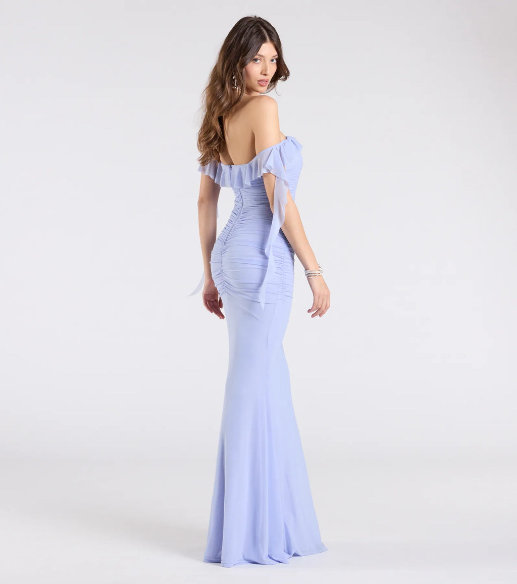 Deyna Formal Mesh Off-The-Shoulder Long Dress