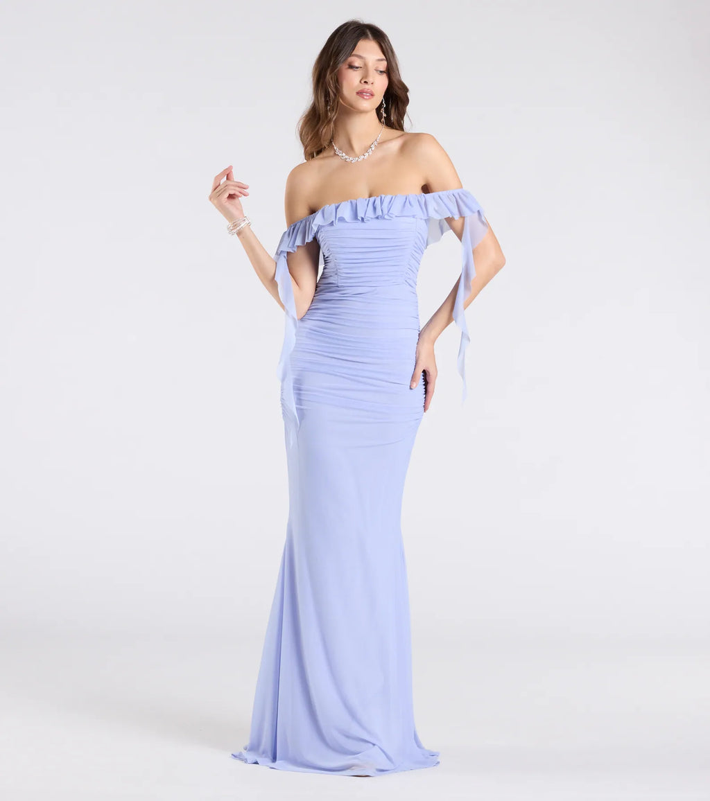 Deyna Formal Mesh Off-The-Shoulder Long Dress