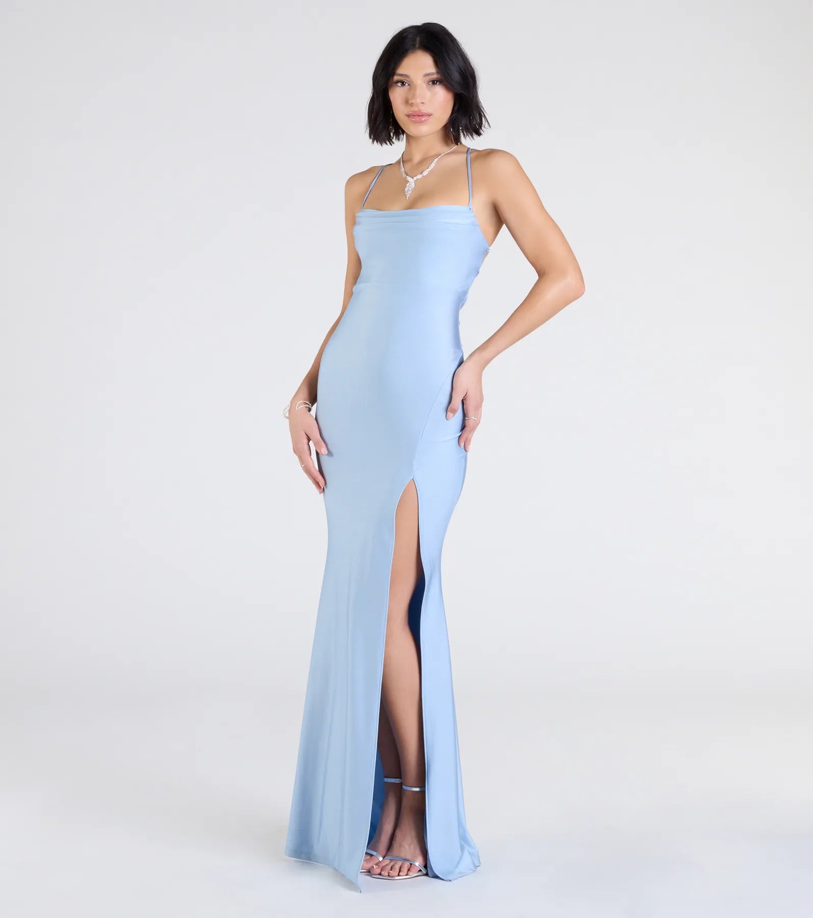 Delia Formal Cowl Neck Long Dress